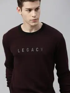 WROGN Men Burgundy Printed Pullover Sweater