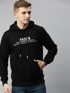 WROGN Men Black Slim Fit Printed Hooded Sweatshirt