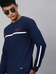 WROGN Men Navy Blue Slim Fit Solid Sweatshirt With Printed Detailing
