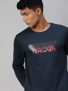 WROGN Men Navy Blue Slim Fit Printed Sweatshirt