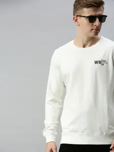 WROGN Men White Slim Fit Solid Sweatshirt with Printed Detail