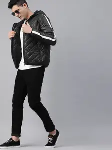 WROGN Men Black Self Design Puffer Jacket