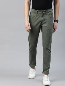 WROGN Men Olive Green Slim Fit Mid-Rise Clean Look Stretchable Jeans