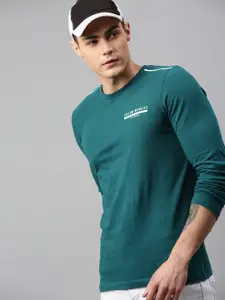 WROGN Men Green Solid Slim Fit Round Neck Pure Cotton T-shirt