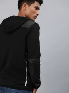 WROGN Men Black Solid Slim Fit Hooded Sweatshirt
