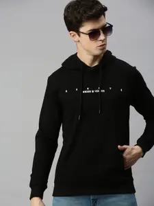 WROGN Men Black Solid Slim Fit Hooded Sweatshirt