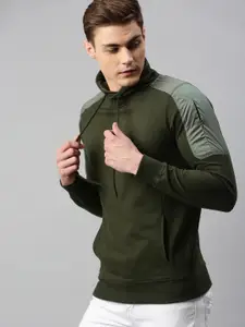 WROGN Men Olive & Green Colourblocked Sweatshirt