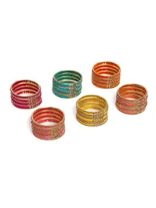 AccessHer Set of 6 Multicolour Brass-Plated Silk Thread Bangles