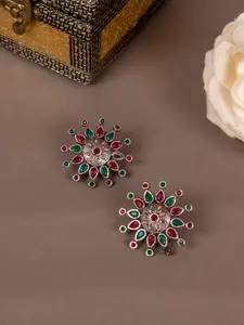 AccessHer Silver-Toned & Pink Circular Studs