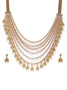 AccessHer Gold-Plated Handcrafted Bahubali Layered Style Necklace & Earring Set