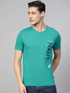 Nautica Men Green Printed Round Neck T-shirt