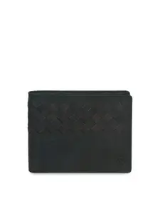 Second SKIN Men Olive Green & Black Woven Design Leather Two Fold Wallet