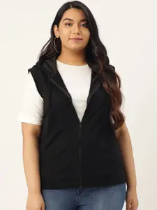 Rute Women Black Solid Hooded Plus Size Sweatshirt