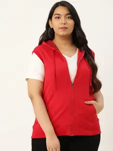 Rute Women Red Solid Hooded Plus Size Sweatshirt