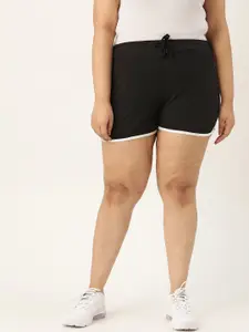 Rute Women Black Solid Plus Size Slim Fit Regular Shorts