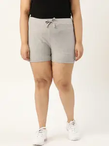 Rute Women Grey Melange Solid Plus Size Slim Fit Regular Shorts