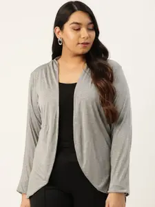 Rute Women Grey Melange Solid Plus Size Open Front Shrug