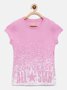 Converse Girls Pink Conversational Printed Round Neck Pure Cotton T-shirt