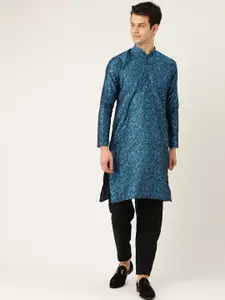 SOJANYA Men Blue Woven Design Straight Kurta