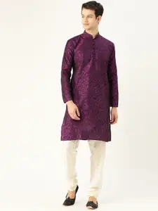 SOJANYA Men Purple & Black Woven Design Straight Kurta