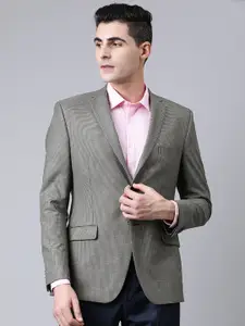 SUITLTD Men Grey & Black Houndstooth Self-Design Slim Fit Single-Breasted Formal Blazer