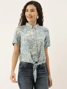 AND Women Blue Printed Shirt Style Top