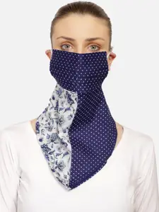 Anekaant Women Blue & White Single 3-Ply Reusable Printed Cotton Scarf Style Fashion Mask