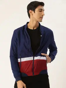 Flying Machine Men Navy Blue & Red Colourblocked Bomber Jacket