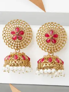 Fida Gold-Toned & Fuchsia Dome Shaped Jhumkas