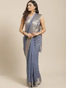 Saree mall Blue Solid Linen Blend Saree