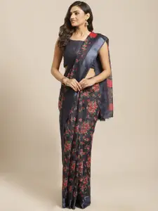 Saree mall Grey & Red Silk Cotton Floral Printed Saree