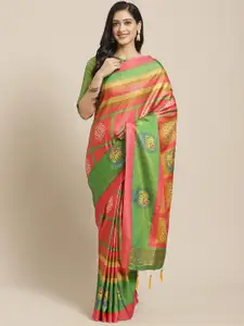 Saree mall Pink & Green Printed Saree