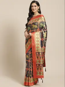 Saree mall Black & Orange Printed Saree