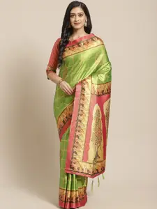 Saree mall Green & Golden Checked Saree