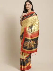 Saree mall Beige & Black Checked Saree