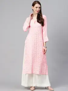 ADA Women Chikankari Embroidered Straight Kurta With Slip