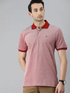 Raymond Men Red Self Design Polo Collar Pure Cotton T-shirt