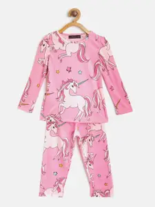 pspeaches Girls Pink Unicorn Print Night Suit