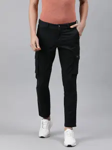 Louis Philippe Jeans Men Black Comfy Tapered Fit Solid Cargos