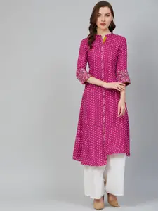 Rangriti Women Pink & Off-White Bandhani Print A-Line Kurta