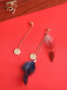 Blueberry Gold-Toned & Blue Feather Earrings