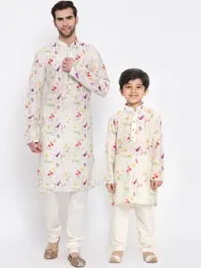 VASTRAMAY Men Cream-Coloured Floral Printed Kurta with Pyjamas