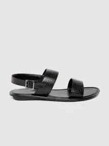 Mast & Harbour Men Black Textured Comfort Sandals