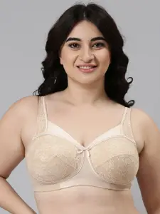 Enamor Women Beige Non-Padded Non-Wired Full Support Lace Bra With Sectioned Cups - FB06