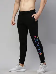 HERE&NOW HERE&NOW Men's Black and Multi Color Printed Joggers