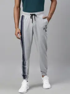 French Connection Men Grey Melange Slim Fit Solid Joggers with Striped Detailing