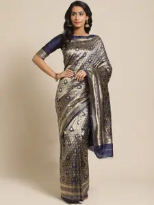 Saree mall Navy Blue & Golden Ethnic Woven Design Banarasi Saree