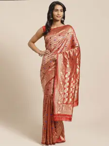 Saree mall Red & Gold-Toned Woven Design Banarasi Saree