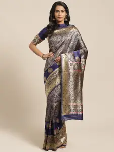 Saree mall Navy Blue & Gold-Toned Woven Design Banarasi Saree