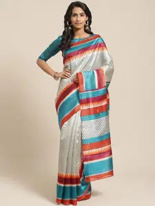 Saree mall Off-White & Teal Green Printed Bhagalpuri Saree